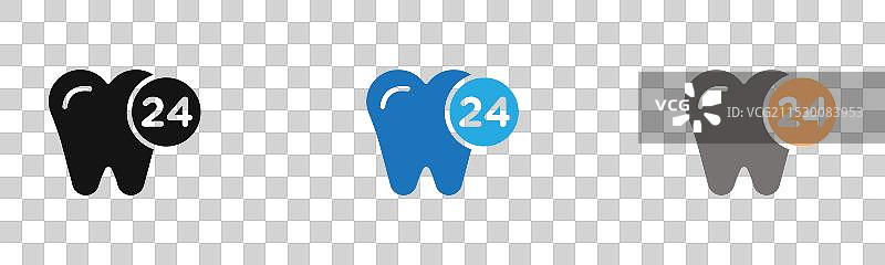 24小时牙齿保护图标线条艺术标志图片素材