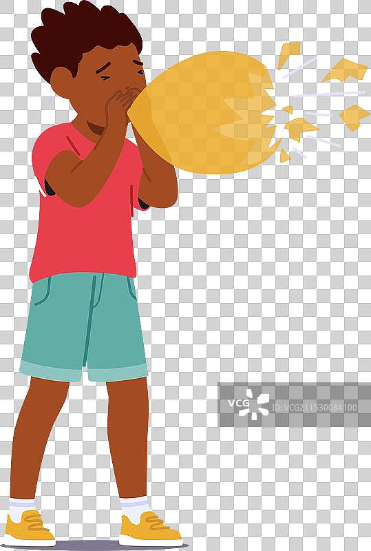 男孩角色兴奋地给气球充气图片素材