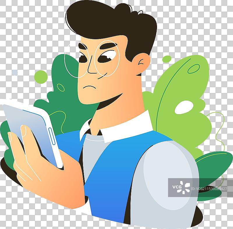 年轻男子在白色背景下使用手机图片素材