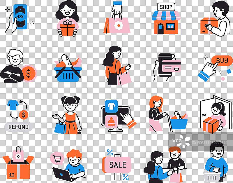 购物相关的颜色图标集图片素材