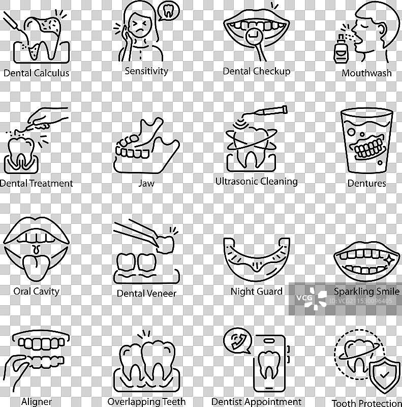 牙齿护理线条风格图标集合图片素材