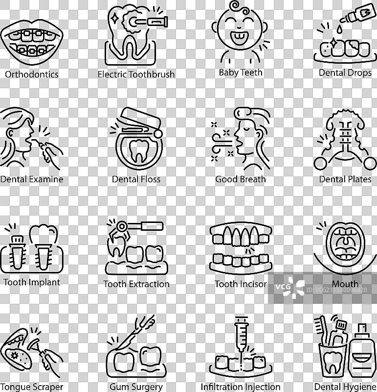 一组口腔护理线条图标图片素材