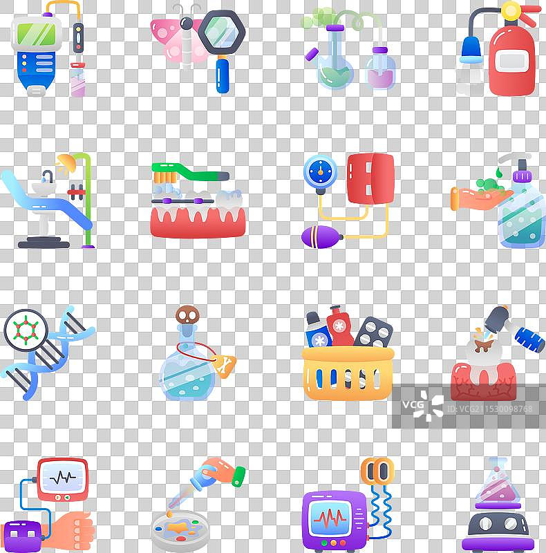 一套治疗和实验室设备的扁平图标图片素材