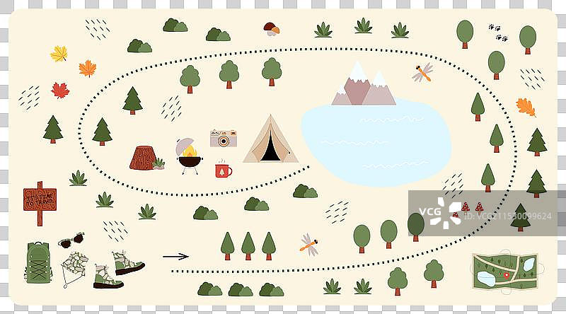 露营和徒步旅行地图制作工具扁平设计套件图片素材