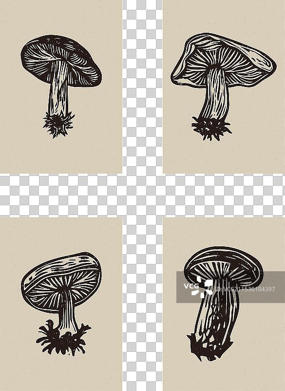 手工制作的版画蘑菇图案剪贴画图片素材