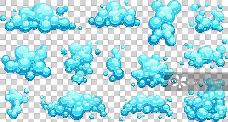 卡通洗发水泡沫套装，肥皂泡和蒸汽图片素材