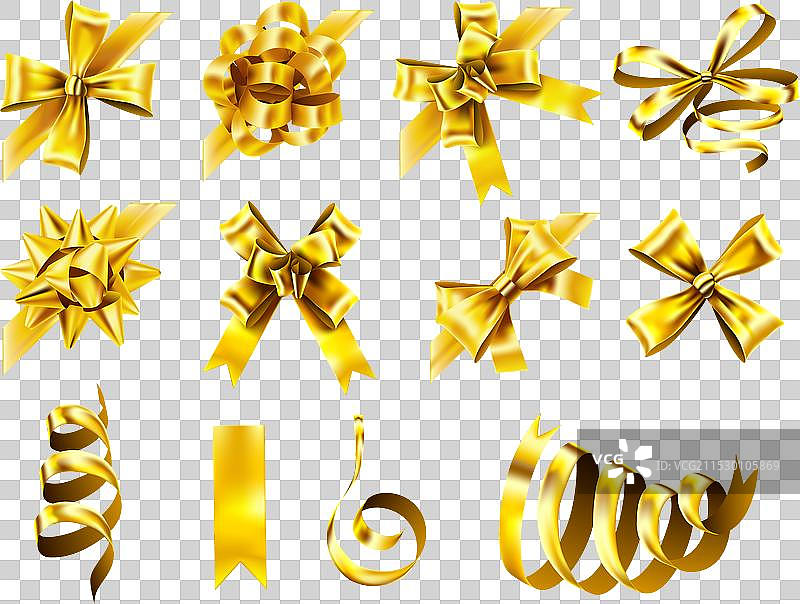 装饰性金色角落蝴蝶结黄色礼品丝带图片素材