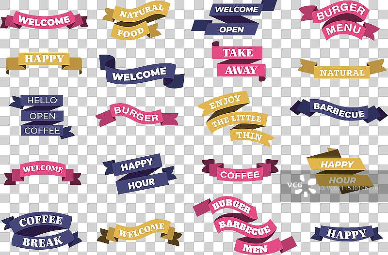 带有文字的古董卷曲条纹丝带横幅图片素材