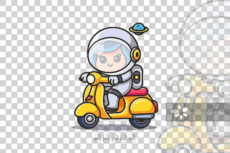 可爱的宇航员女孩骑滑板车冒险图片素材
