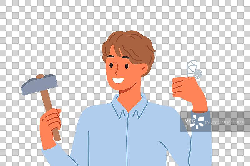 男子用锤子钉钉子时受伤的手指图片素材