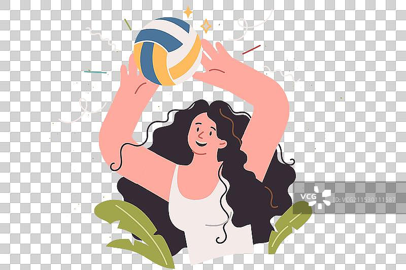 女人通过抛球和尝试来打排球图片素材