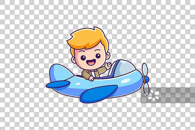 可爱的男孩飞行员驾驶飞机图片素材