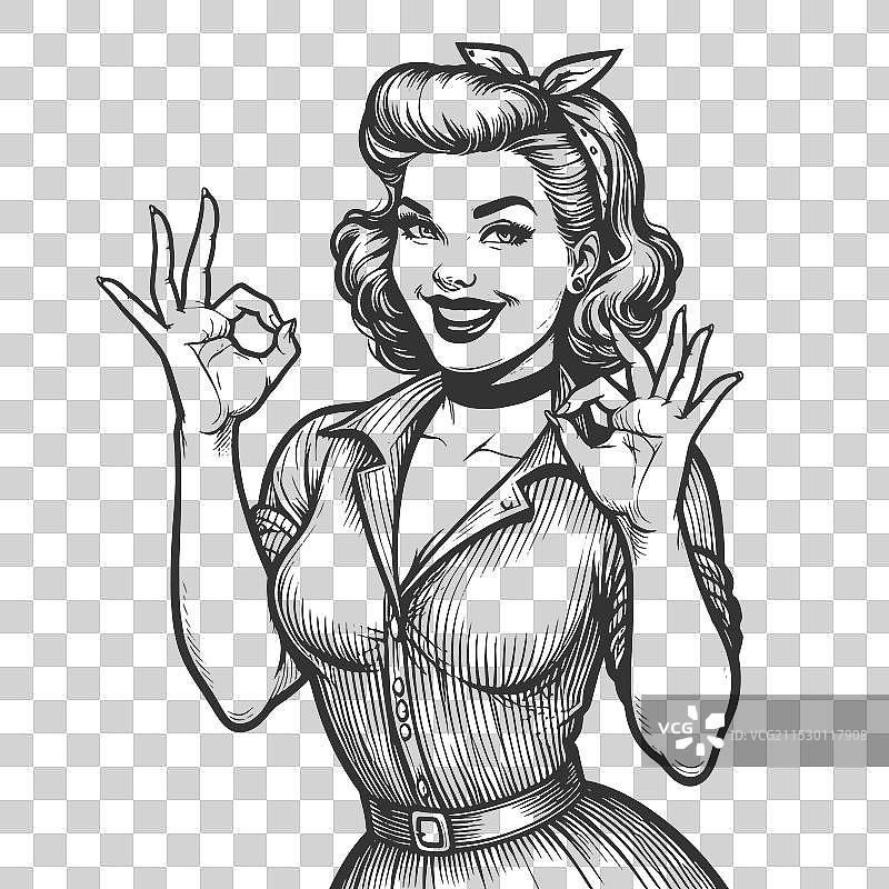 性感女郎做出“好”的手势图片素材