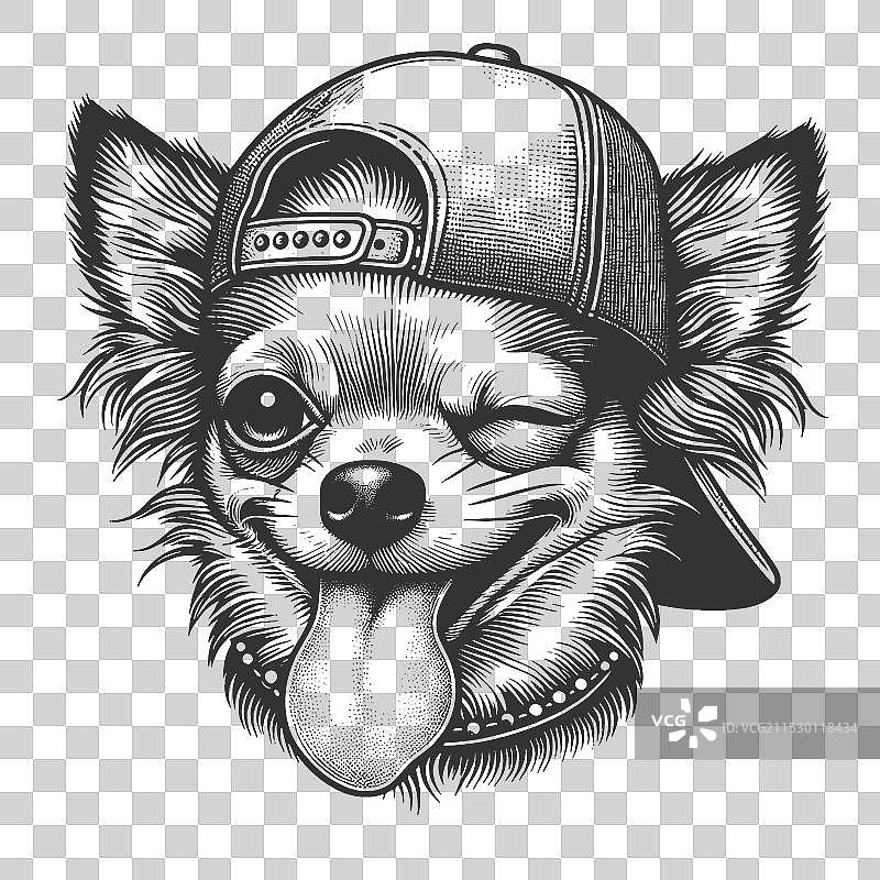 顽皮的吉娃娃戴着棒球帽眨眼睛图片素材