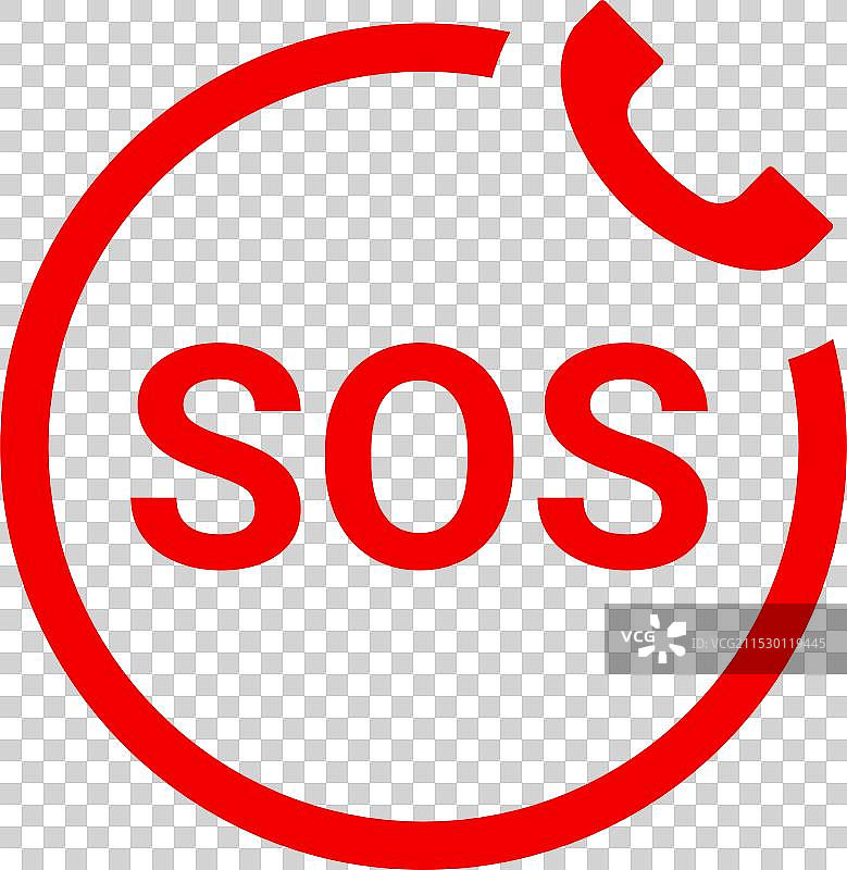 红色SOS标志与电话接收器象征图片素材