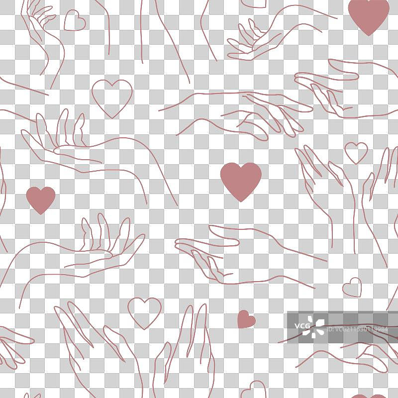 无缝的慈善爱心图案，手部线条图片素材