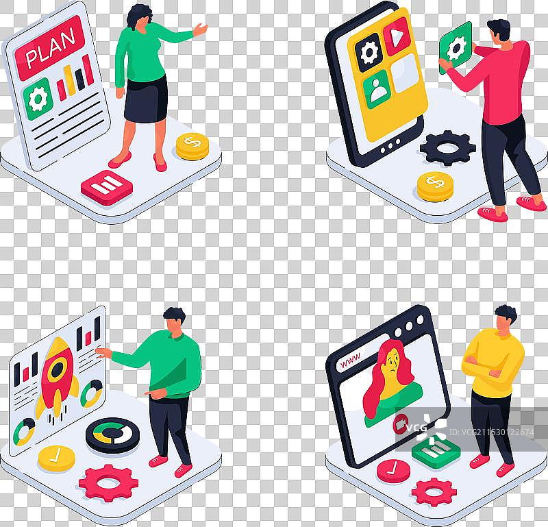 一组商业和数据的等距图形图片素材