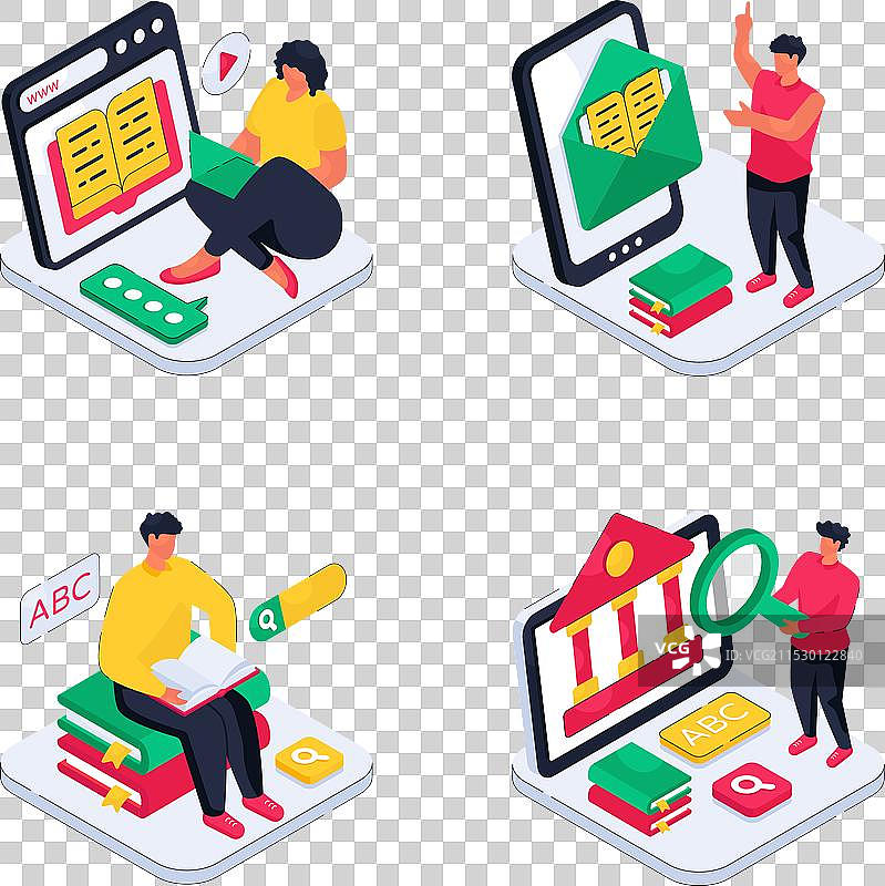 在线教育的等距图形包图片素材