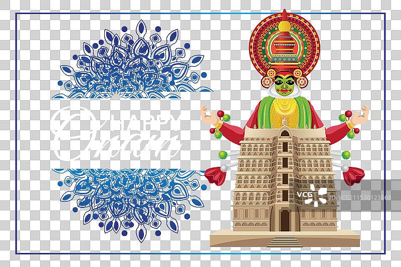 Onam问候与卡塔卡利舞者图片素材