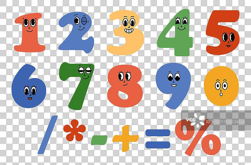 炫酷的数字卡通角色和数学符号图片素材