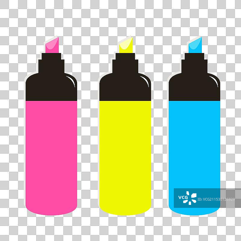 彩色马克笔图标集，卡通风格，亮粉色图片素材