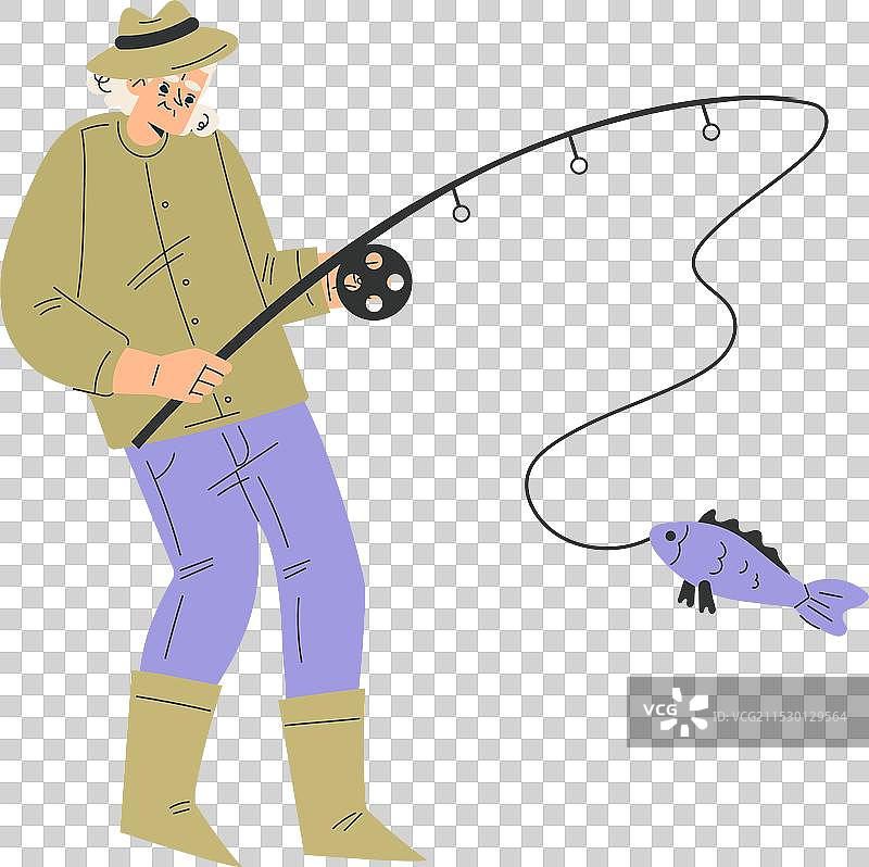 老年女性角色手持钓鱼竿站立图片素材