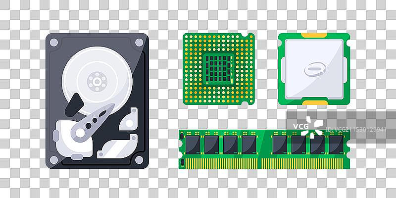 基本计算机硬件组件放置在一个图片素材