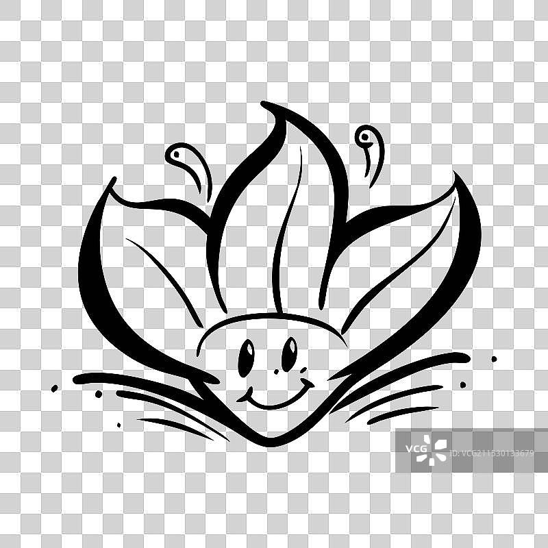 手绘涂鸦风格的卡通脸与花朵图片素材