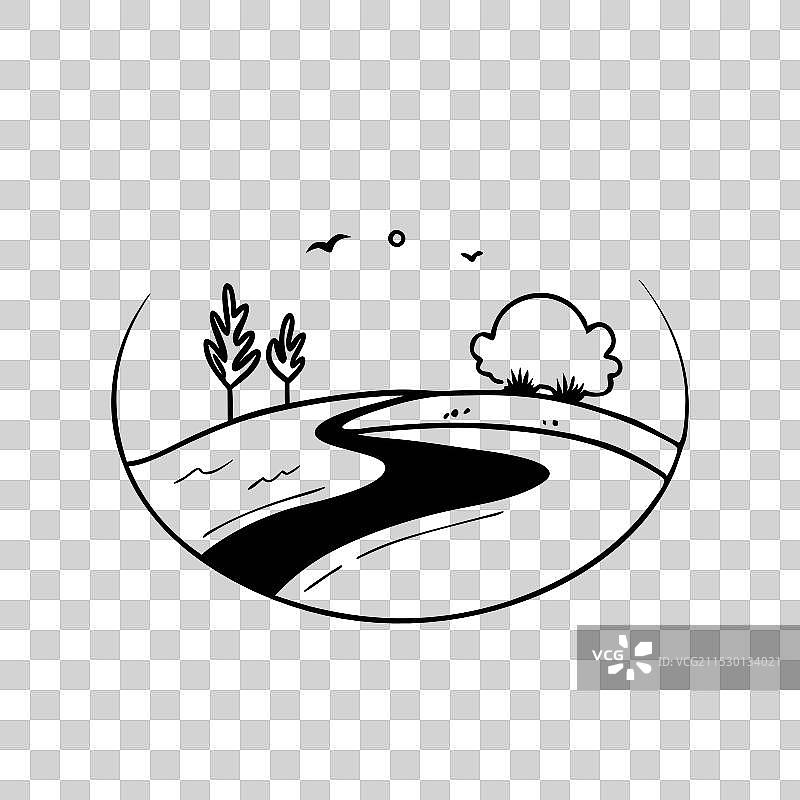 蜿蜒的道路两旁是风格化的景观图片素材