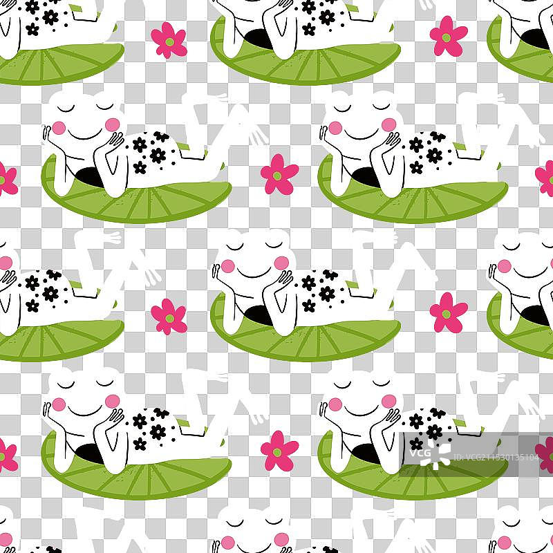 青蛙在睡莲叶上做白日梦的无缝图案图片素材