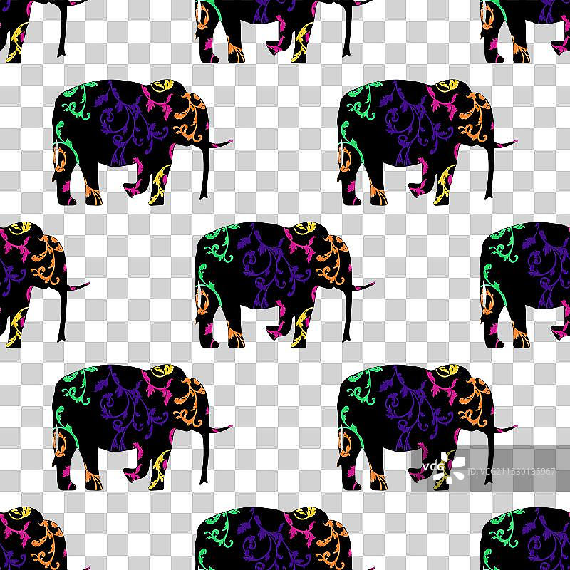 奔跑的大象动物无缝花卉装饰图片素材