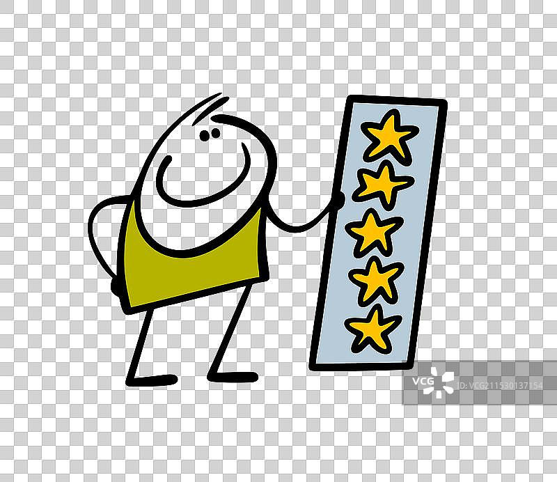 满意的卡通火柴人手持星星的天平图片素材