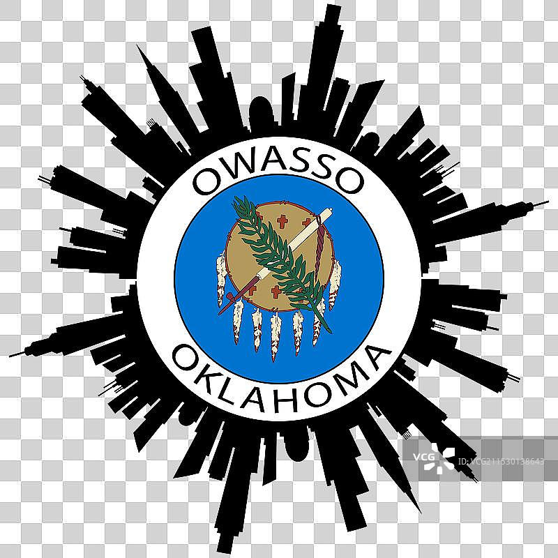 俄克拉荷马州奥瓦索天际线美国国旗旅行纪念品图片素材