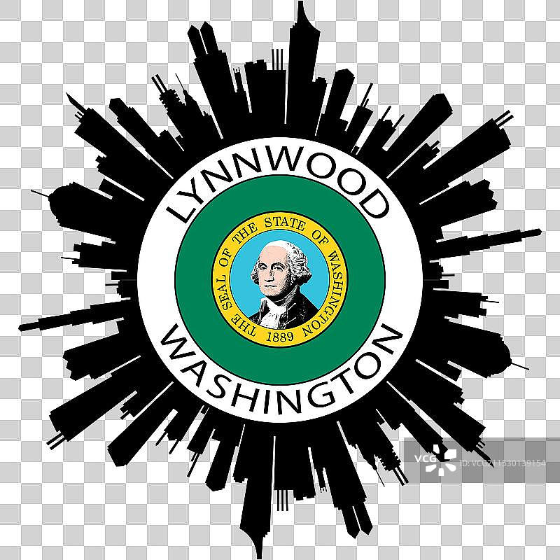 林伍德天际线 华盛顿州 美国国旗 贴纸图片素材