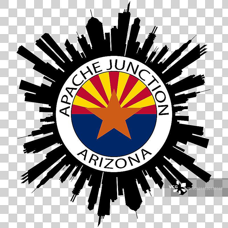 亚利桑那州阿帕奇交汇处天际线美国国旗贴纸图片素材