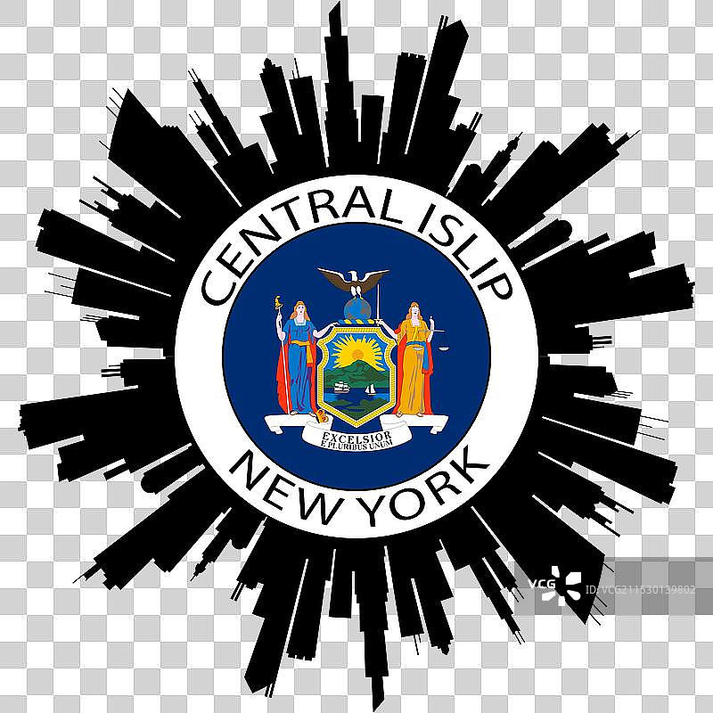 中央伊斯利普天际线纽约美国国旗贴纸图片素材