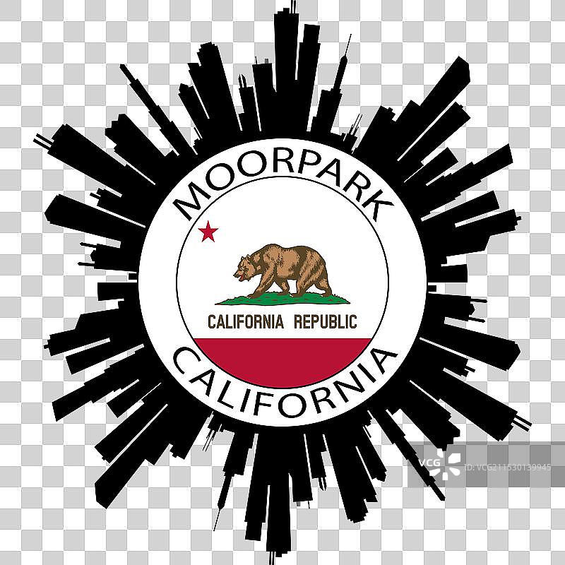 加州穆尔帕克天际线美国国旗贴纸图片素材