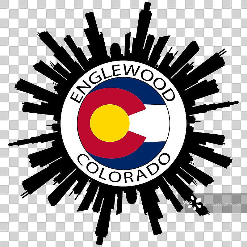 科罗拉多州恩格尔伍德天际线美国国旗旅行贴纸图片素材