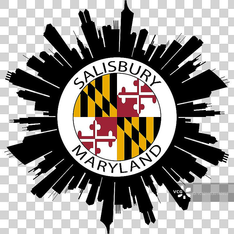 马里兰州索尔兹伯里天际线美国国旗旅行贴纸图片素材