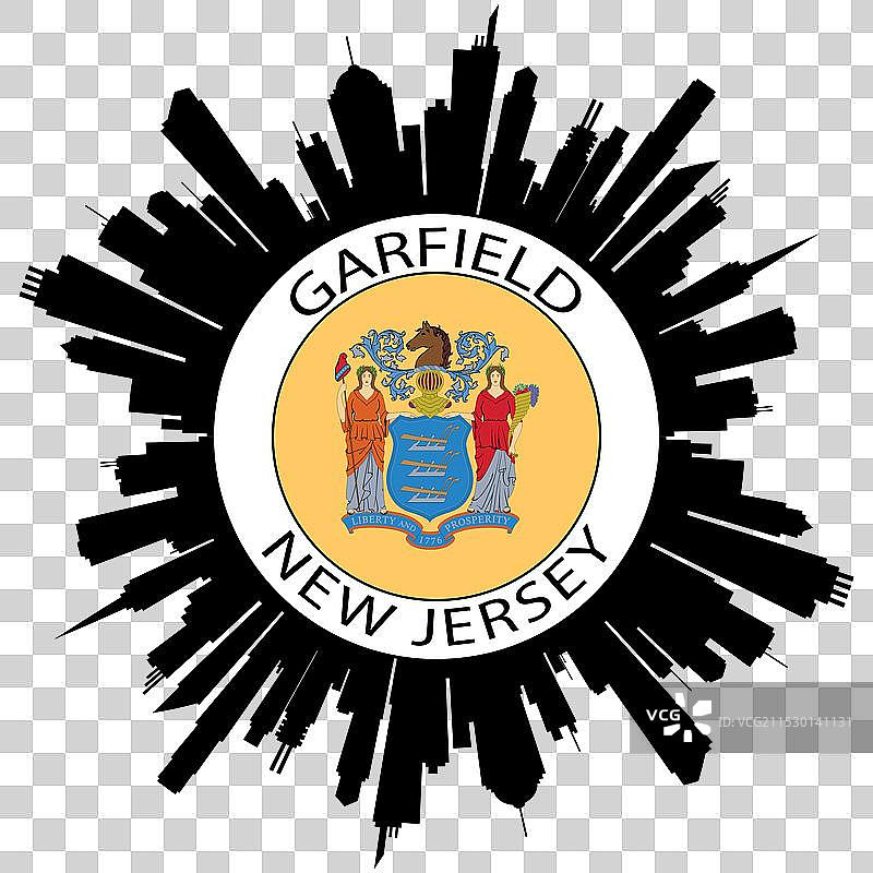 加菲猫新泽西州天际线美国国旗贴纸图片素材