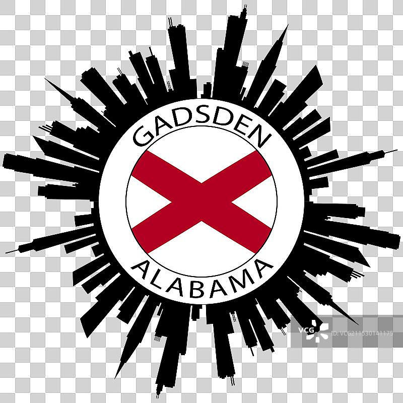 阿拉巴马州加兹登天际线国旗美国旅行纪念品图片素材