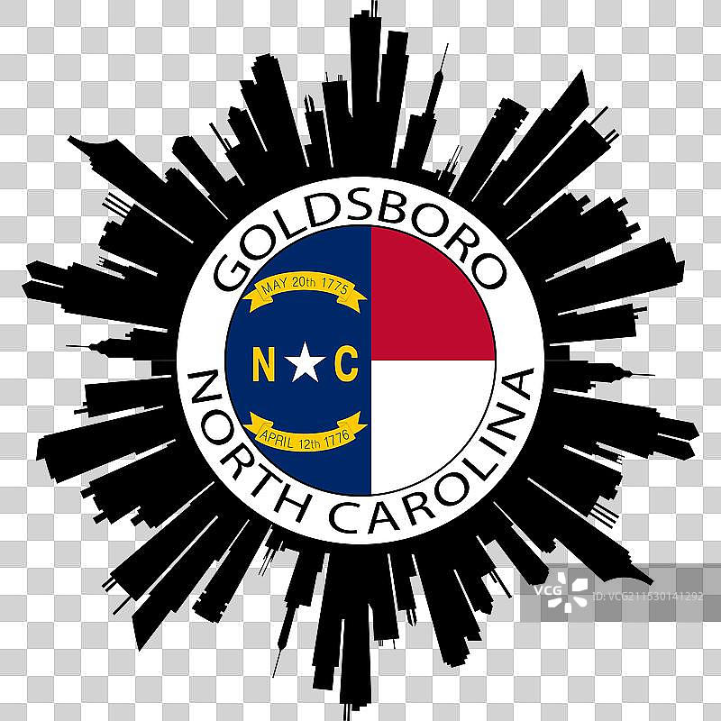 北卡罗来纳州戈尔兹伯勒天际线美国国旗贴纸图片素材