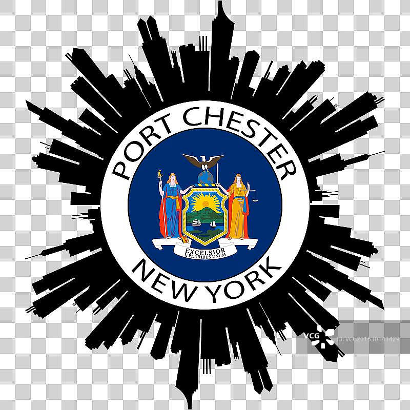 纽约波特切斯特天际线美国国旗贴纸图片素材