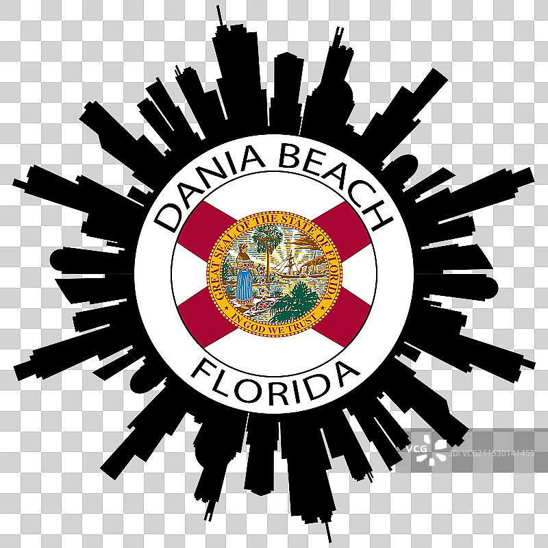 丹尼亚海滩天际线与美国国旗贴纸图片素材