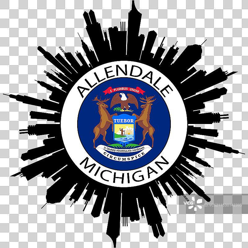 密歇根州阿伦代尔天际线美国国旗旅行贴纸图片素材