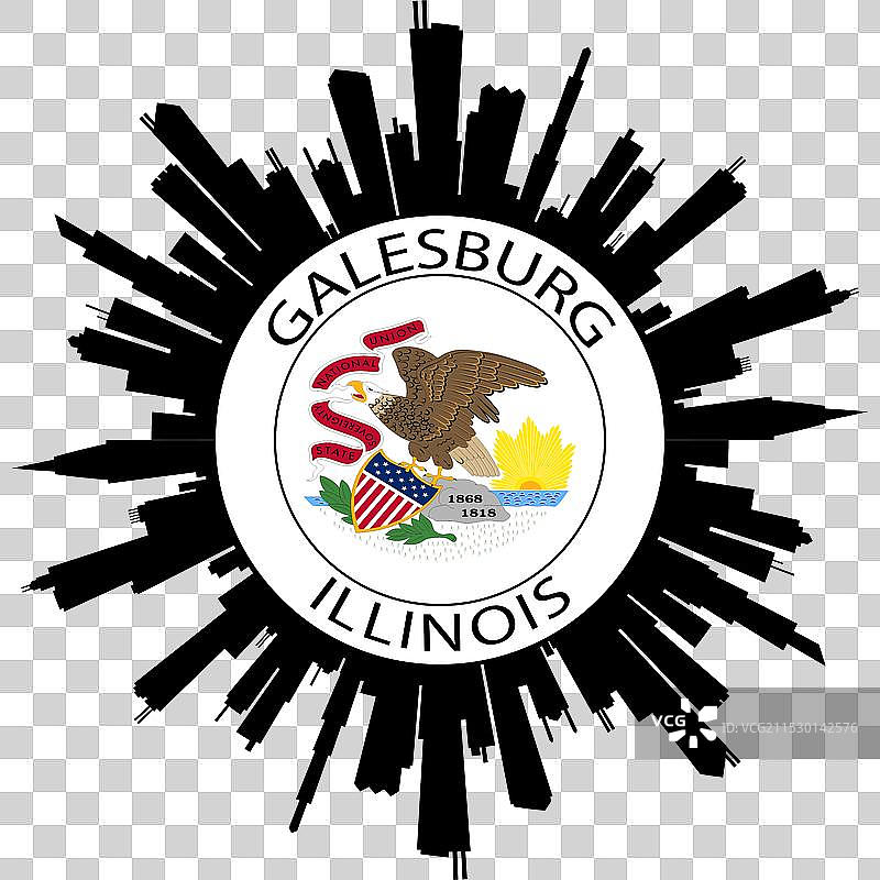 伊利诺伊州盖尔斯堡天际线美国国旗旅行贴纸图片素材