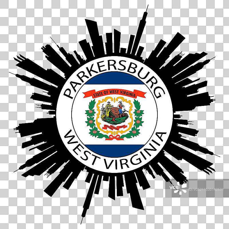 西弗吉尼亚州帕克斯堡天际线美国国旗贴纸图片素材