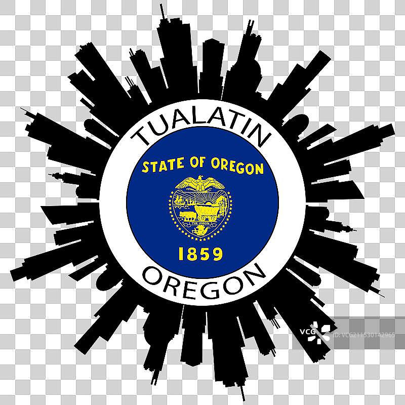 俄勒冈州图阿拉廷天际线美国国旗旅行纪念品图片素材