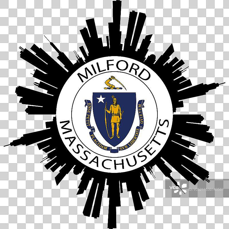 米尔福德天际线马萨诸塞州国旗美国贴纸图片素材