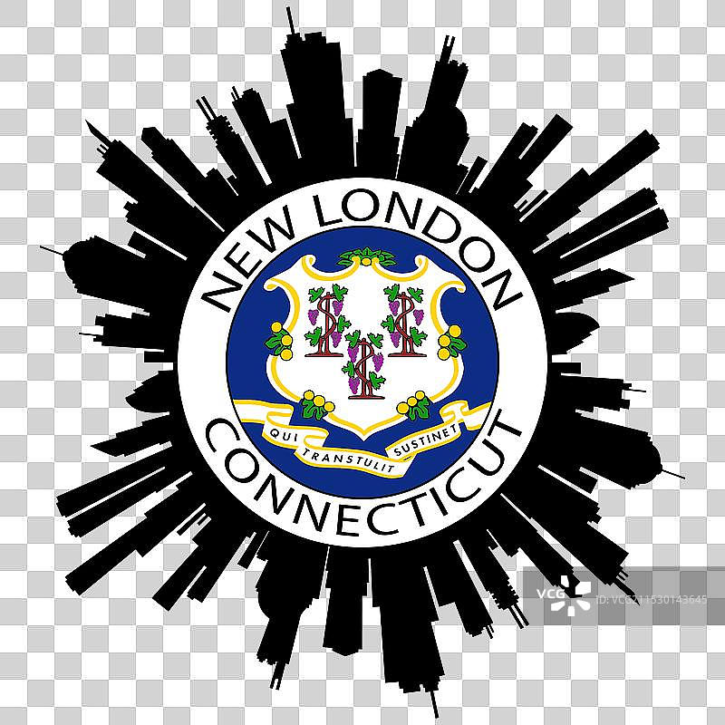 新伦敦天际线 康涅狄格州国旗 美国贴纸图片素材